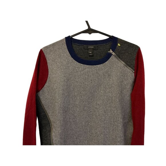 J.CREW Color-Block Crewneck with Zippers Gray Red Wool Blend Size XXSmall - Picture 3 of 10